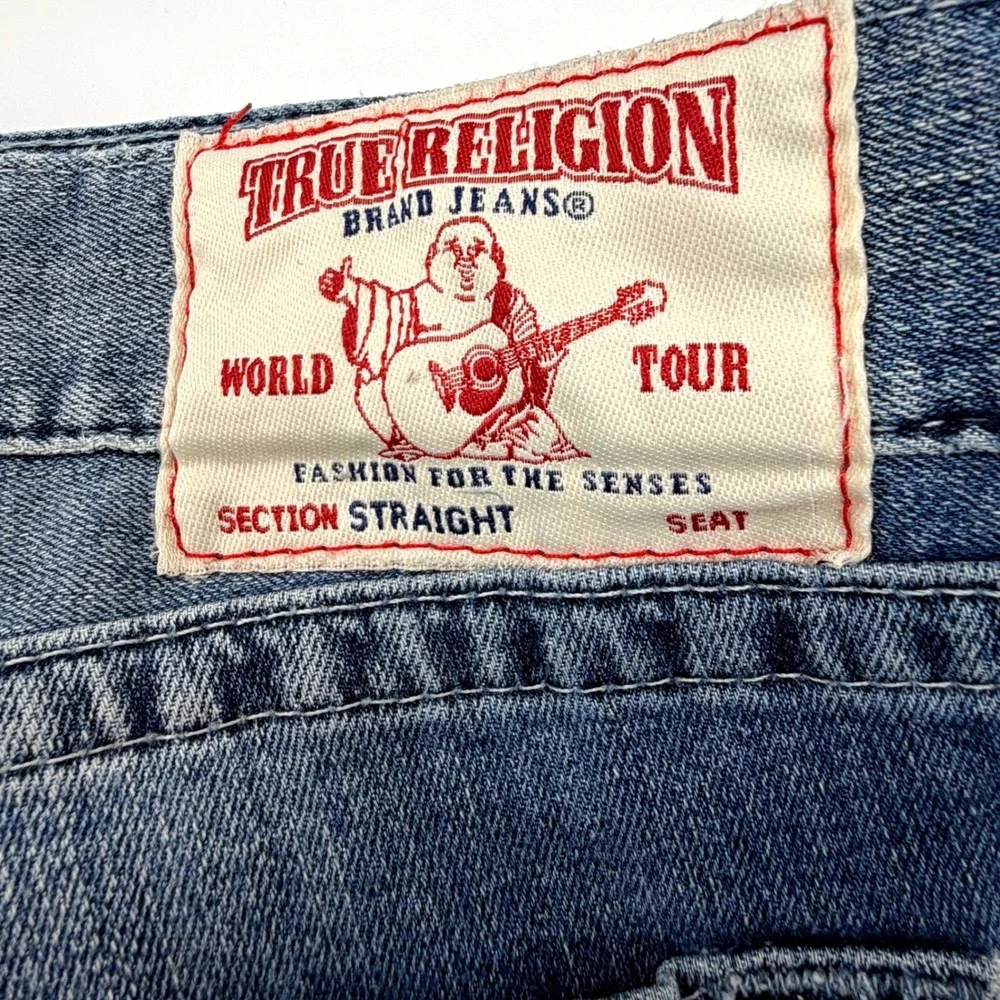 True Religion Straight Leg Jeans Mens 40 Blue Good Horseshoe Stitch Denim